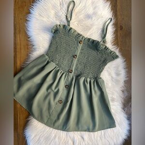 Green Smocked Button-Down Spaghetti straps Women's Fairy Garden Top